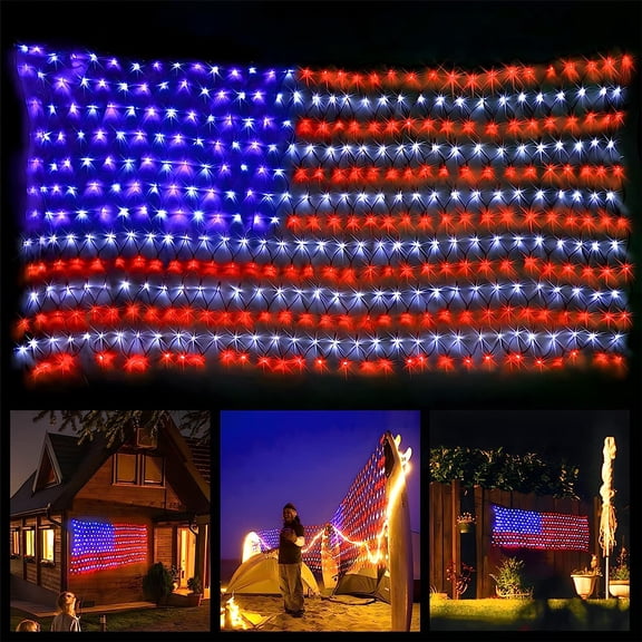 WILLED LED Flag Net Lights of The United States, Waterproof American Flag String Light for Christmas,Festival, Holiday, Independence Day, Memorial Day, Decoration, Garden, Yard, Indoor and Outdoor