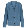 thumbnail image 4 of Penkiiy Women's V Neck Button Down Long Sleeve Cable Knit Cardigan Sweaters Outerwear Tops L Blue, 4 of 6