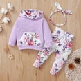 thumbnail image 3 of 3 Months Baby Girls Clothes 6 Months Girls 3PCS Hoodie Outfits Set Flower Print Newborn Girls Long Sleeve Top Pants Set with Headband Purple, 3 of 9