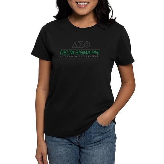 CafePress - Delta Sigma Phi Color Stacked Logo T Shirt - Women's Traditional Fit Dark T-Shirt