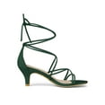thumbnail image 3 of BLISSFUL STEP Women's Back to School Straps Kitten Heel Lace Up Sandals Green 6, 3 of 7