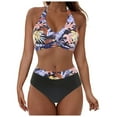 thumbnail image 2 of Qepwscx Womens Bikini Sets Plunging Neck Two Piece Halters Swimsuits Floral Print High Waisted Bathing Suit Swim Suits 2025 Swimwear, 2 of 9