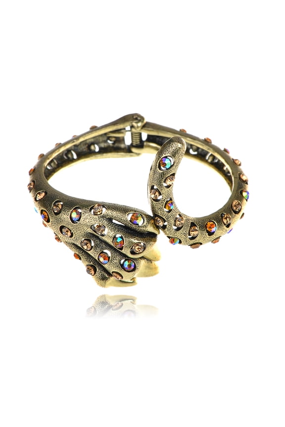 Antique Topaz Crystal Rhinestone Claw Hand Wrap Bracelet Bangle Cuff
