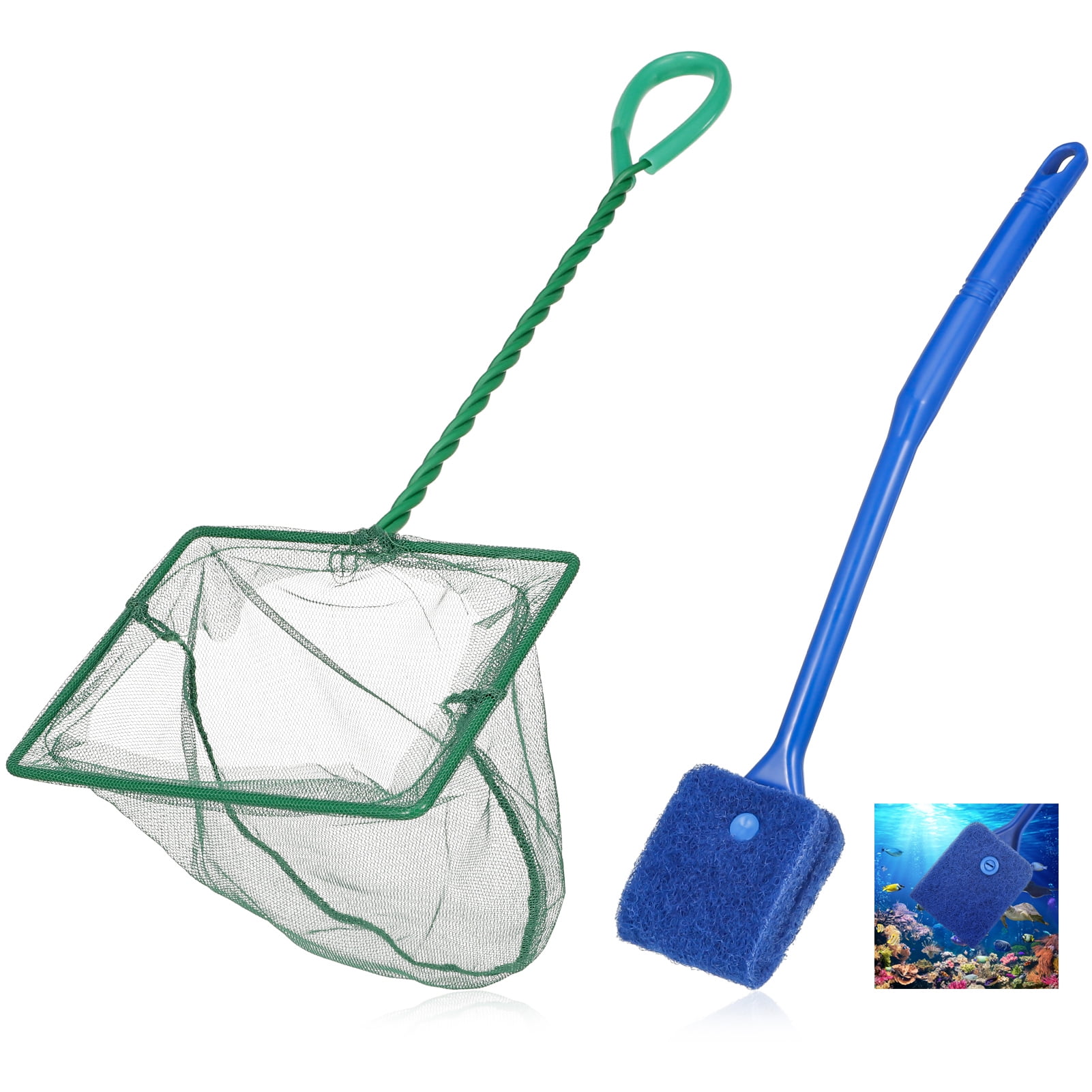 HEQUSIGNS 2Pcs Aquarium Fish Tank Fishing Net and Cleaning Brush for