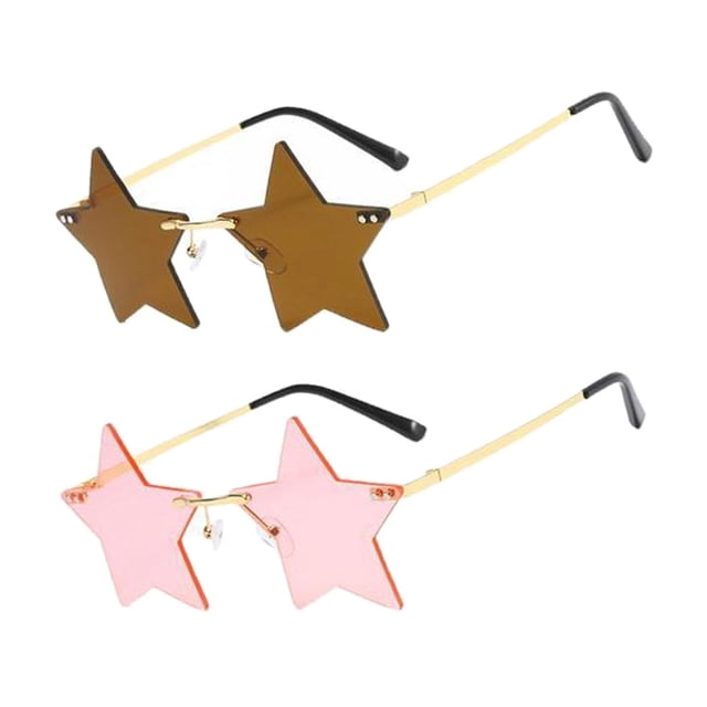 2 Pieces Star Shaped Sunglasses Masquerade Party Rimless Glasses Macarena Gafas de sol para adultos