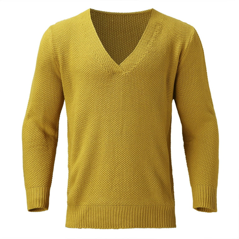 Pedort Men 2023 Fall Sweater Cute Elegant Soft Long Sleeve Knit Pullover  Sweaters Yellow,2XL