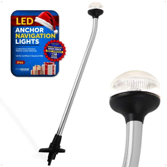 Five Oceans Anchor Light - Stern Lights for Boats, 2NM USCG, 12V DC, Removable Pole, 24-Inch Fixed Plug-in Mount LED Boat Stern Light for Pontoon, Fishing, Bass Boats - FO1883