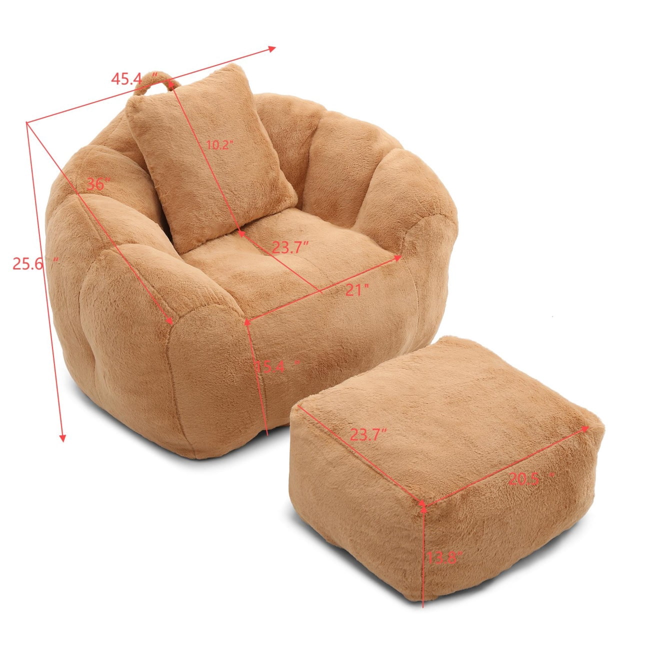 Gaint Bean Bag Chair with Ottoman, Comfy Faux Fur Armchair for Adults and Teens, Shell-Shaped Reading Chair Floor Sofa for Living Room, Khaki