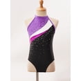 thumbnail image 3 of Alvivi Kids Girls Shiny Rhinestone Gymnastic One Piece Ballet Dance Leotard with Hair Band Purple 10, 3 of 7