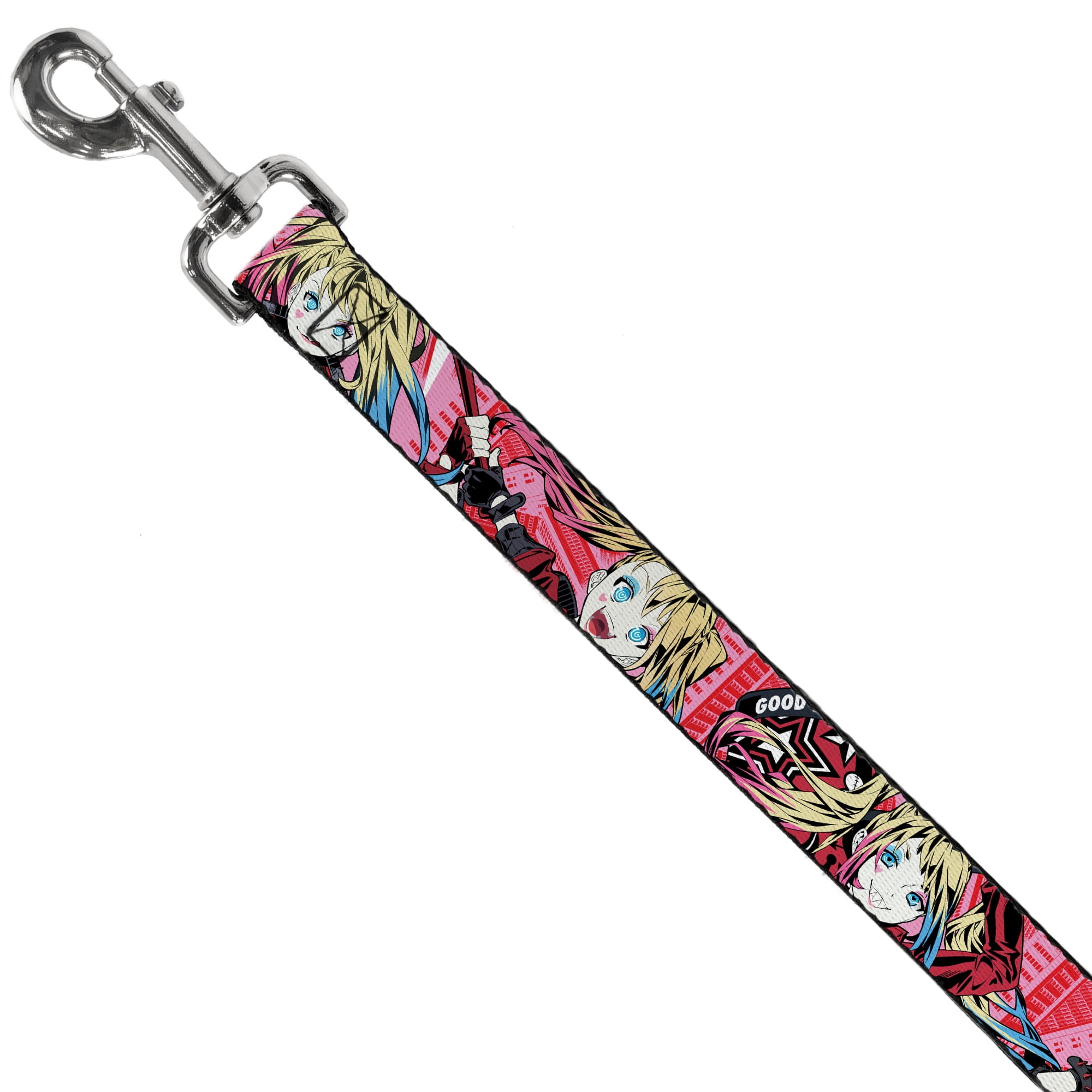 DC Comics Pet Leash, Dog Leash, Harley Quinn Puddin Poses Anime Graphics Pink Red, 6 Feet Long 1.0 Inch Wide