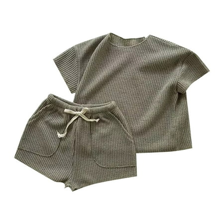 

Baby Loose Knitted Short Sleeve Home Clothes Solid Color Suit Sports Set Two Piece Set Casual Going Out Cute Teen Girls Outfits New Born Baby Package Little Girl Clothes Size 8 Shirt and Pants Set for