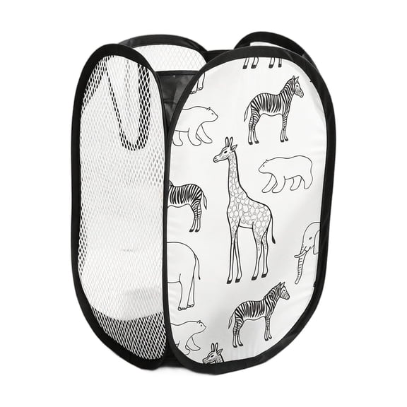 Collapsible Laundry Basket | Pop Up Laundry Hamper | Black Laundry Storage Organizer for Bathroom Dorm Bedroom, Safari Nursery Decor