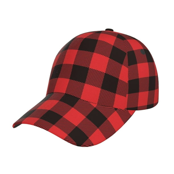 Fotbe Buffalo Plaid Red Black Gorro Clásico de Béisbol, Gorra Ajustable con Broche Snapback, Gorro de Exterior de Algodón Suave