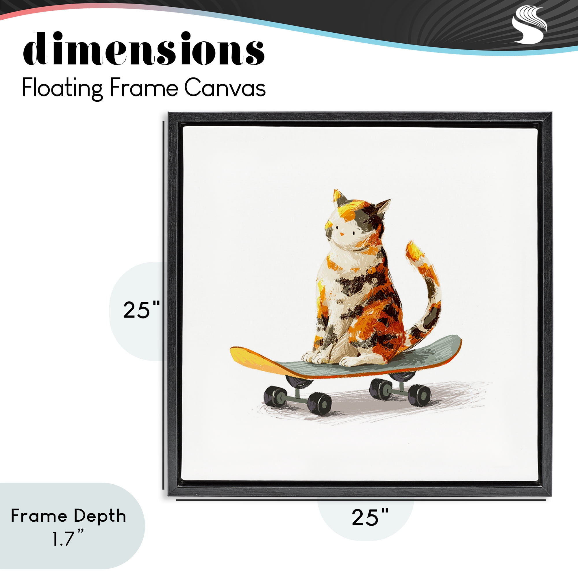 Stupell Industries Calico Cat on Skateboard Black Framed Floater Canvas Wall Art, design by Ziwei Li