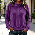 thumbnail image 2 of Women Quarter Zip Pullover Long Sleeve Velvet Sweatshirt Soft Cozy Lightweight Fall Winter Casual Loose Fit Tops Warm Outdoor Sports Wear XXXL, 2 of 7