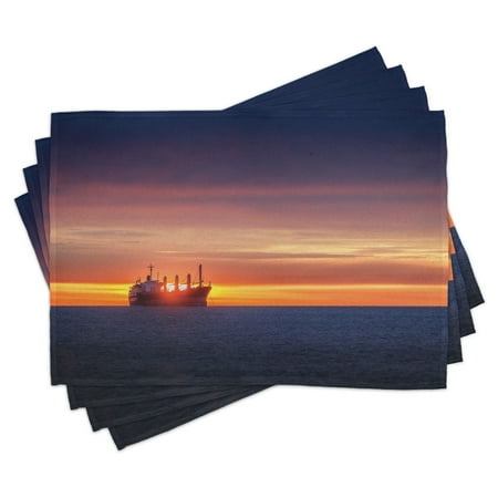 

Nautical Placemats Set of 4 Sunrise Horizon on the Sea with Sailing Logistic Cargo Ship Nautical Destination Washable Fabric Place Mats for Dining Room Kitchen Table Decor Blue Orange by Ambesonne