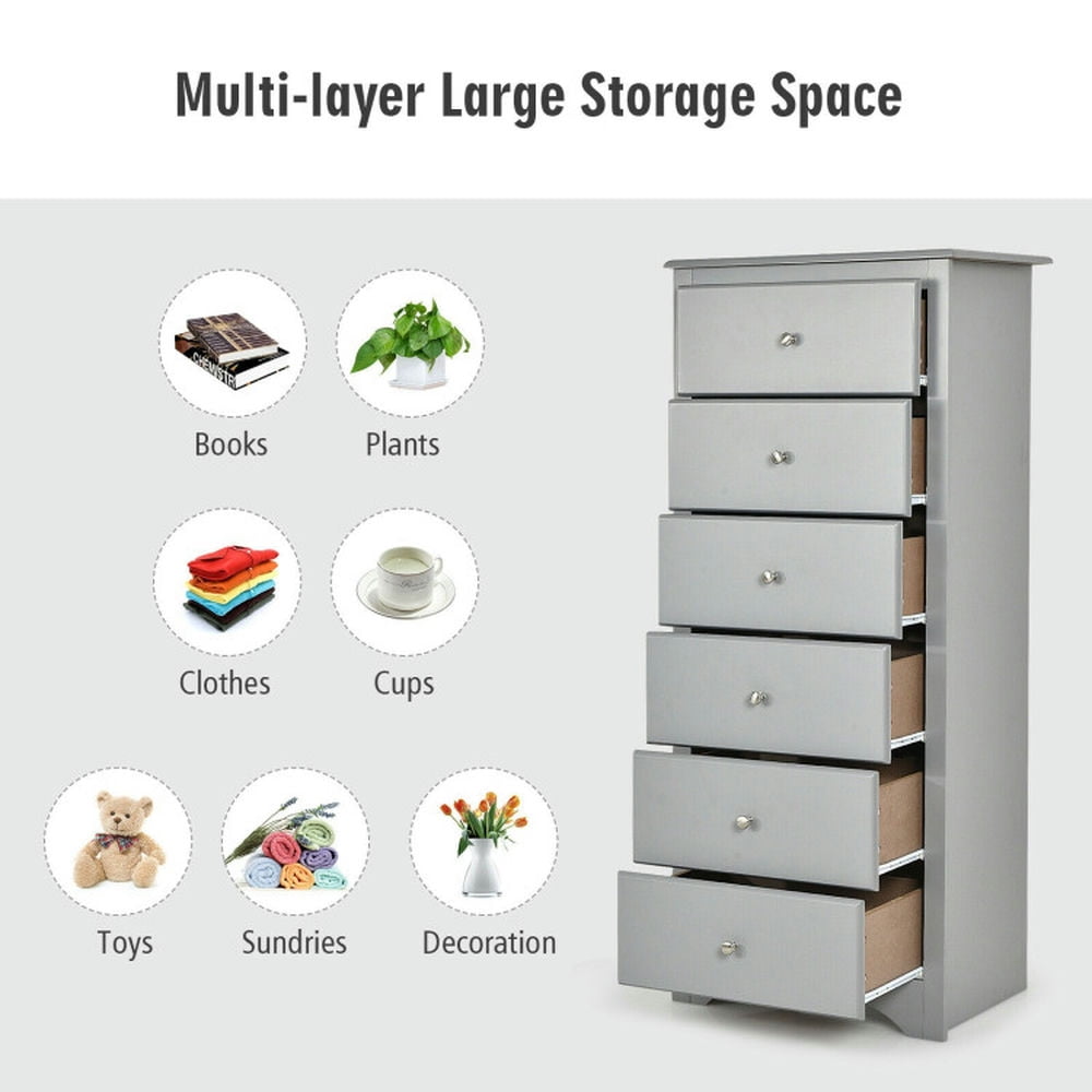 Finihen Storage Cabinet, Bathroom Floor Cabinet, 6 Drawers Chest Dresser Clothes Storage Bedroom Furniture Cabinet, for Bathroom, Living Room, Bedroom, Gray