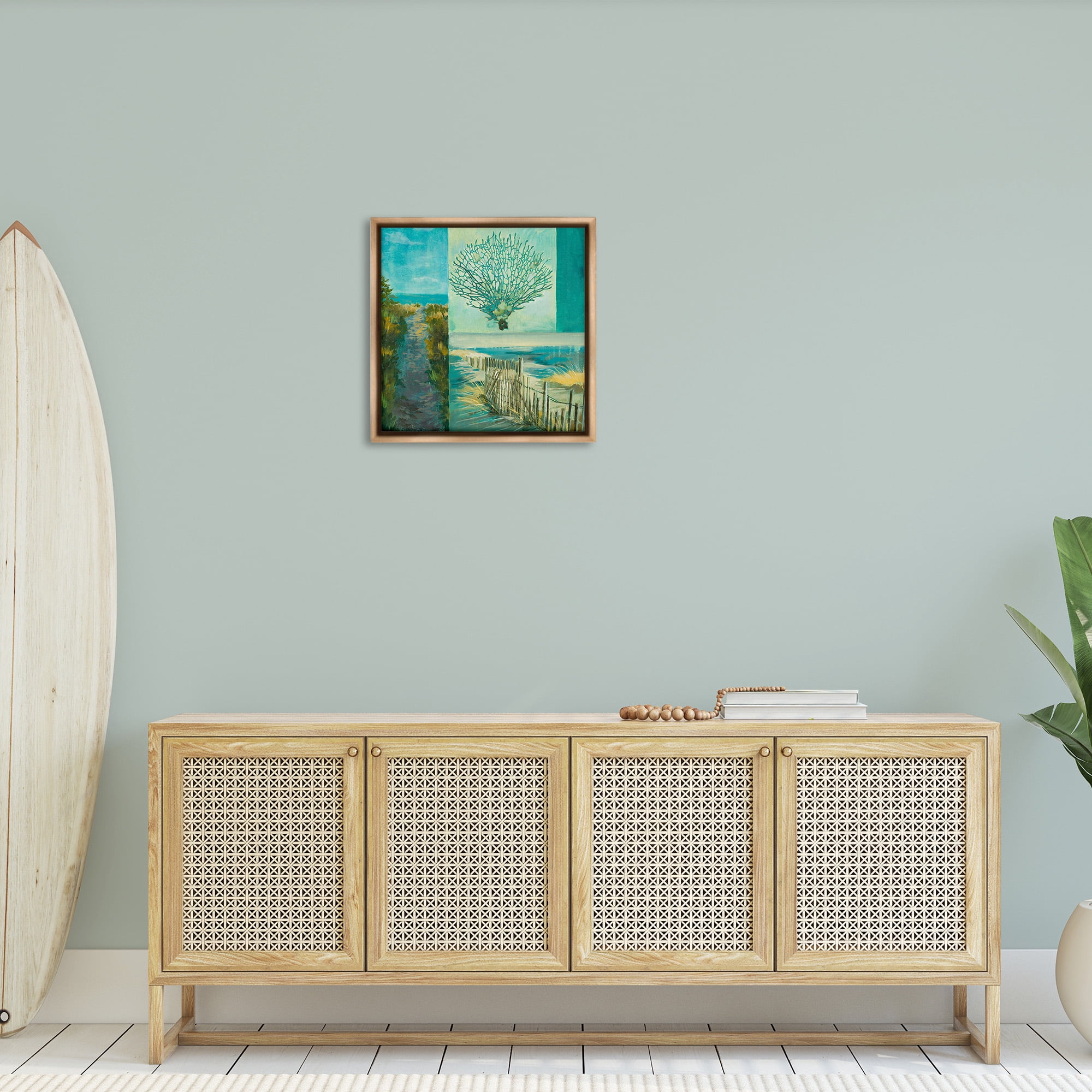 Stupell Industries Modern Beach Coral Collage Landscape Painting Brown Floater Framed Canvas Art Print Wall Art, 25 x 25