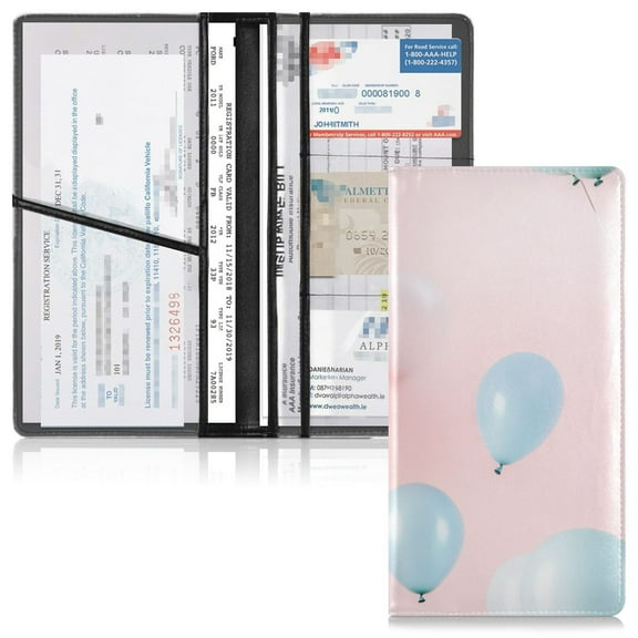 PVC Leather Car Document Holder Organizer with Multiple Pockets, Ideal for Car Registration, Insurance & Cards Blue Balloons