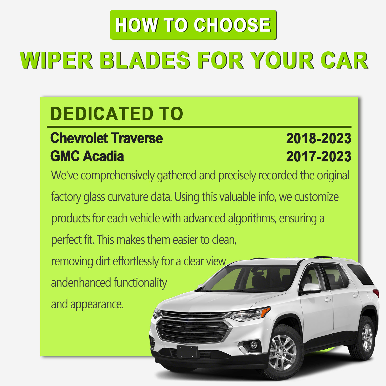 FARRLADI Silicone Windshield Wipers Replacement for Chevrolet Traverse 2018-2023,Acadia 2017-2023,Original Equipment Automotive Replacement Wiper Blades - 26"+20"+10"(3 Pack)