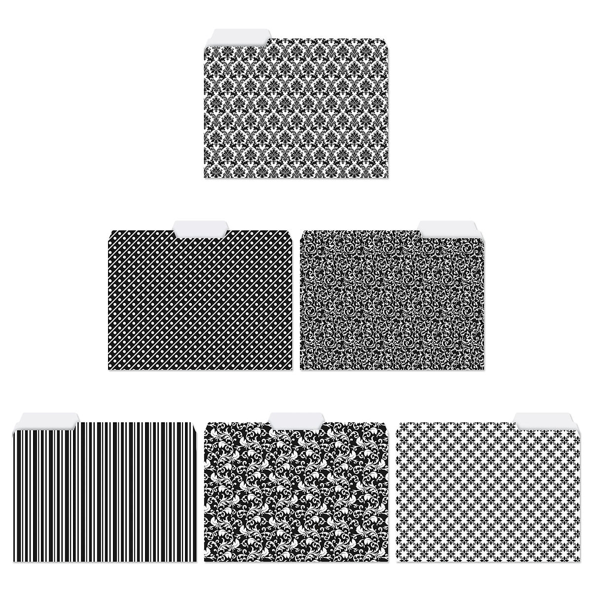 Current Elegant Black File Folders - Set of 24 (6 Designs) 1/3 Cut Staggered Tabs, Letter-Size