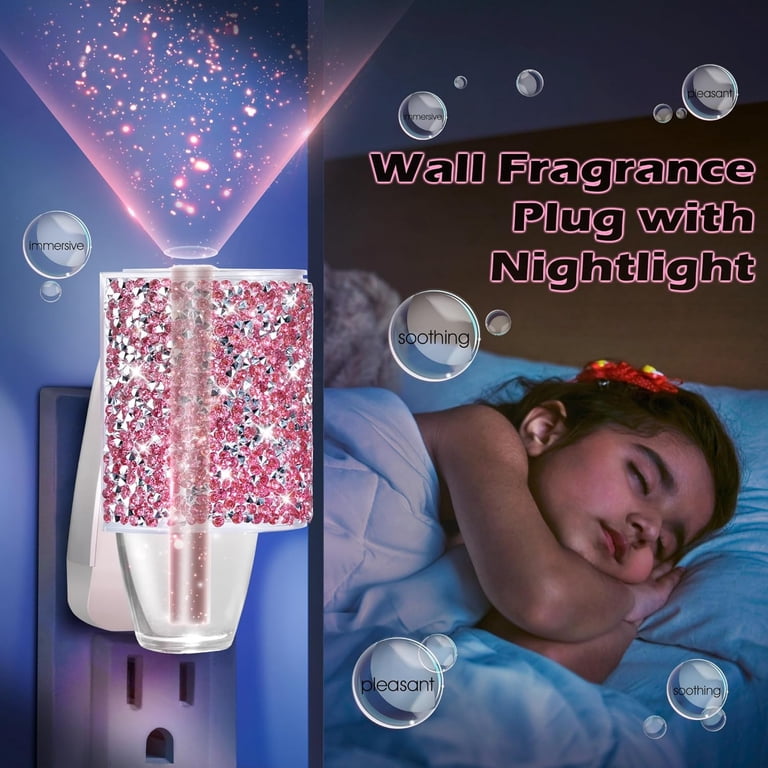Wall Plug-in Fragrance Diffuser With Night Light - Compatible With Bath & Body Works Wallflowers, Rhinestone Design (Black)
