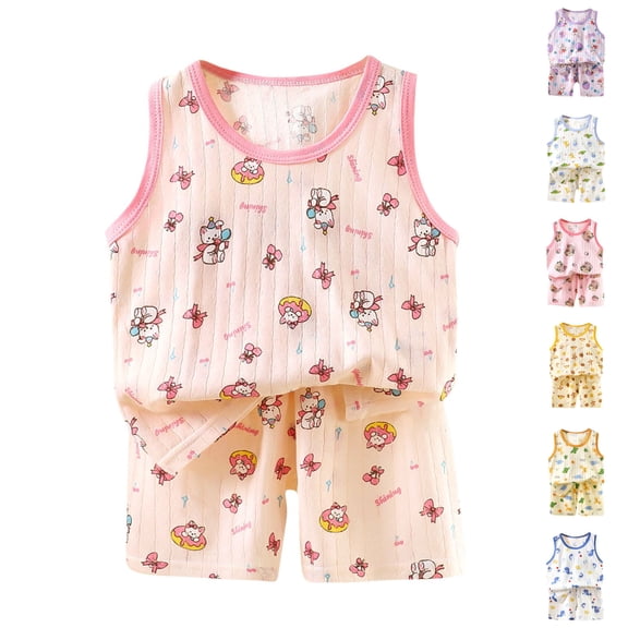 Asxite Toddler Summer Outfits Dinosaur Print Sleeveless Top and Shorts Set 6M-8Y