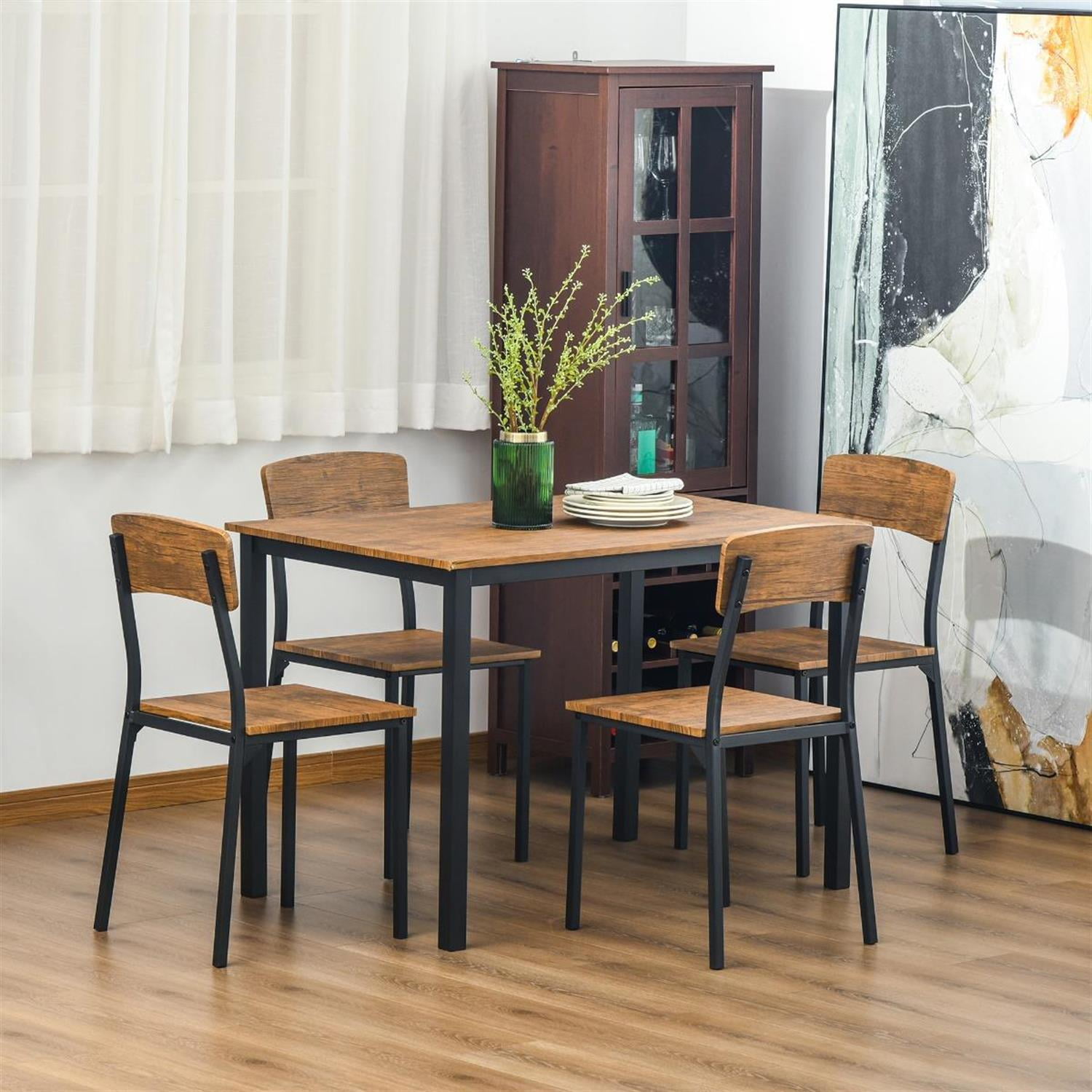Demi Bonn Modern Industrial 5-Piece Dining Set, Dark Walnut Finish, Compact for Small Spaces, Stylish for Home & Kitchen, Brown