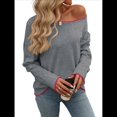 thumbnail image 2 of Suéteres de Otoño 2025 para Mujer, Informales, de Cuello Redondo, con Contraste, de Larga, de Punto, Tops Tipo Jersey Gris S, 2 of 7