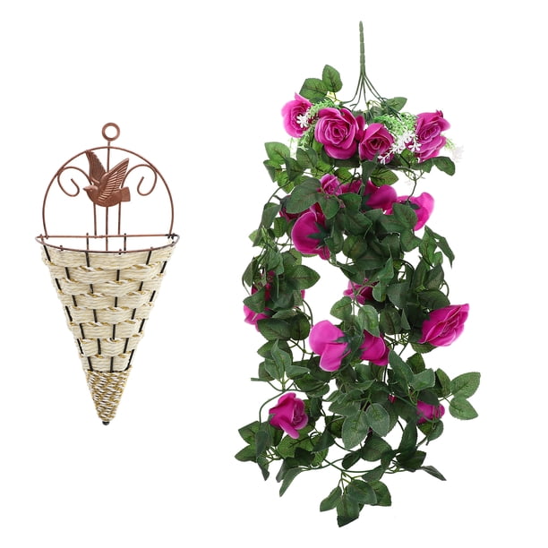 1 juego de flores artificiales colgantes con cesta, rosas falsas para jardín.
