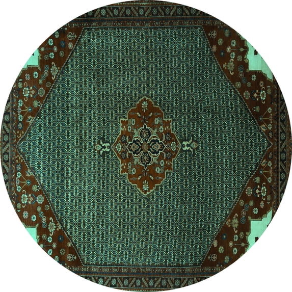Ahgly Company Indoor Round Persian Turquoise Blue Traditional Area Rugs, 5' Round