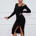 thumbnail image 3 of Gibobby Vestidos de suéter anchos Vestido ajustado elegante de color liso con manga larga y abertura en los hombros para mujer, perfecto para otoño/invierno(Negro,G), 3 of 4