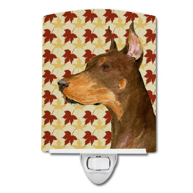 Carolines Treasures SS4388CNL Doberman Fall Leaves Portrait Ceramic Night Light
