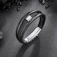 thumbnail image 3 of Mens Leather Bracelet, Adjustable Multi Strand Wristband with Stainless Steel Clasp, Fashion Cuff Bracelet for Business and Casual Wear, 3 of 10