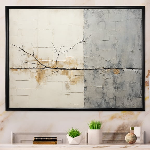 Designart "Splitting Nature In Grey And White" Abstract Shapes Floater Framed Wall Art Prints
