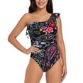 thumbnail image 2 of Picia Paisley Pattern Women's One Piece Swimsuits,One Shoulder Swimwear Asymmetric ,Ruffle Monokinis Bathing Suits,High Waisted Flattering Bathing Suits-Large, 2 of 8