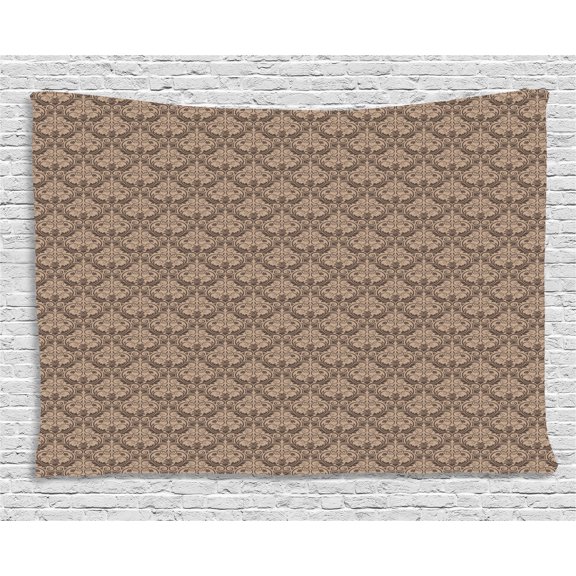 Antique Tapestry, Venetian Vintage Flowers with Swirling Lines Renaissance Revival Curvy Tile, Wall Hanging for Bedroom Living Room Dorm Decor, 60W X 40L Inches, Brown and Cocoa, by Ambesonne