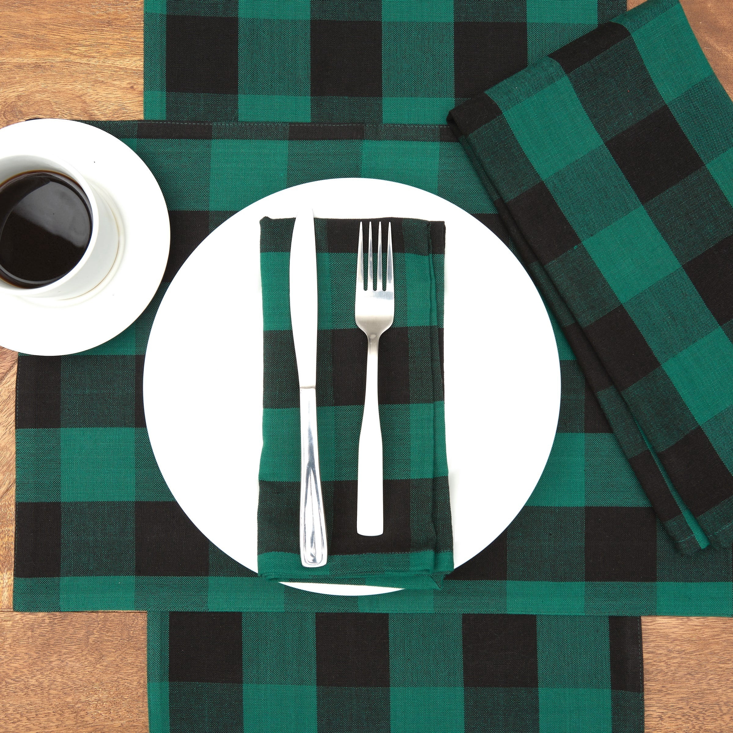 Green Franklin Gingham 100% Cotton Set of 6 Placemats 13" x 19"