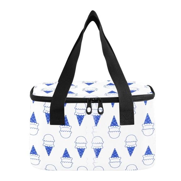 6L Insulated Lunch Bag Square Handheld Cooler Tote Blue Ice Cream Cone Pattern Reusable Thermal Bag with Polyester & Aluminum Lining for Work Picnic Travel