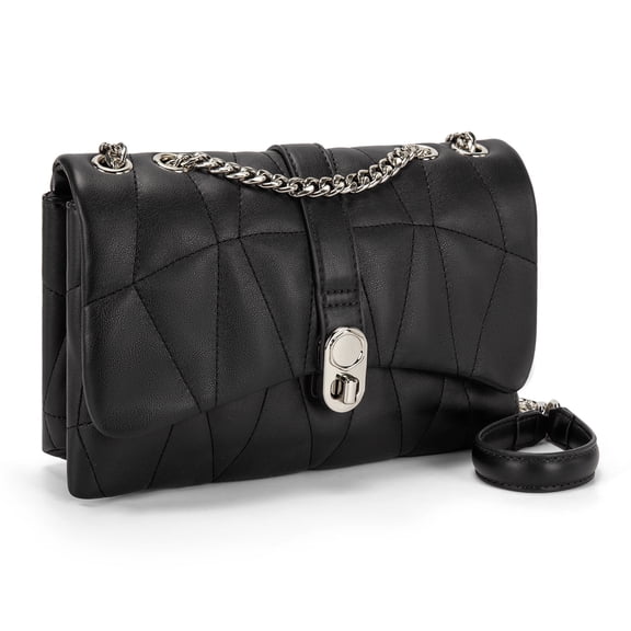 Montana West Quilted Crossbody Bag for Women Small Clutch Purse with Silver Chain, Black