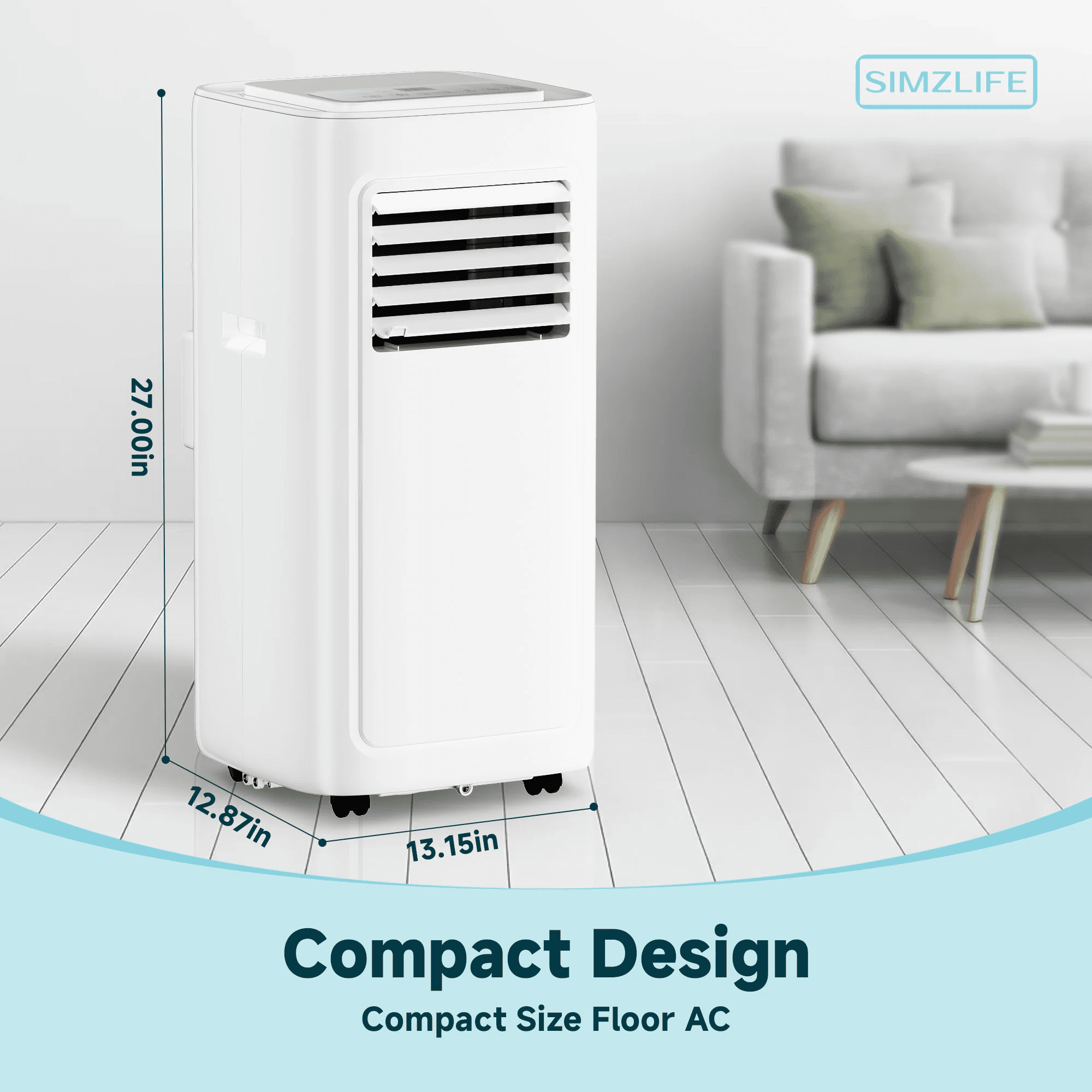 Simzlife 14,000 BTU Portable Air Conditioner - Indoor Portable Air Cooler with Remote Control, White