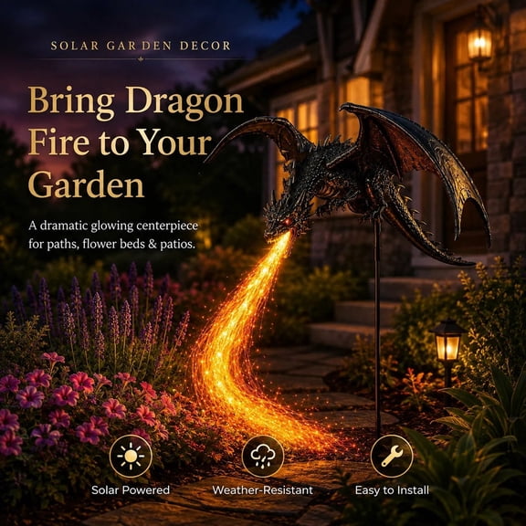 Dragon Lamp Solar Flame Lights, LED Solar Lights Outdoor Dragon Decor, Glowing Dragon Garden Stake Light with Fiber Optic for Garden, Yard, Pathway