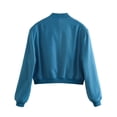 thumbnail image 3 of safuny Women's Loose Bomber Jacket with Pocket Solid Retro Tops Trendy Shirts Fall Long Sleeve Stand Collar Button-Down Holiday Casual Relaxed Sky Blue M, 3 of 3