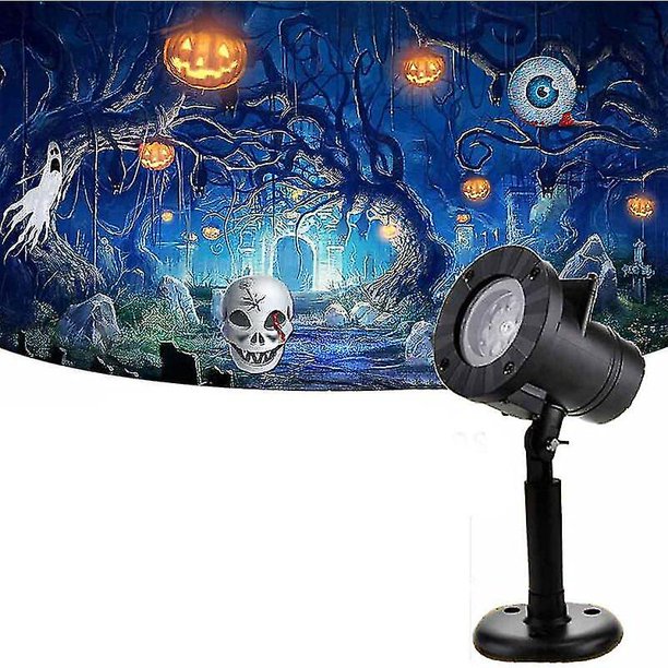 Luces de proyector de Halloween Lámpara de paisaje LED impermeable Decoraciones navideñas 12 lentes reemplazables Foco de copo de nieve en movimiento Ducha de estrellas Interior Ou