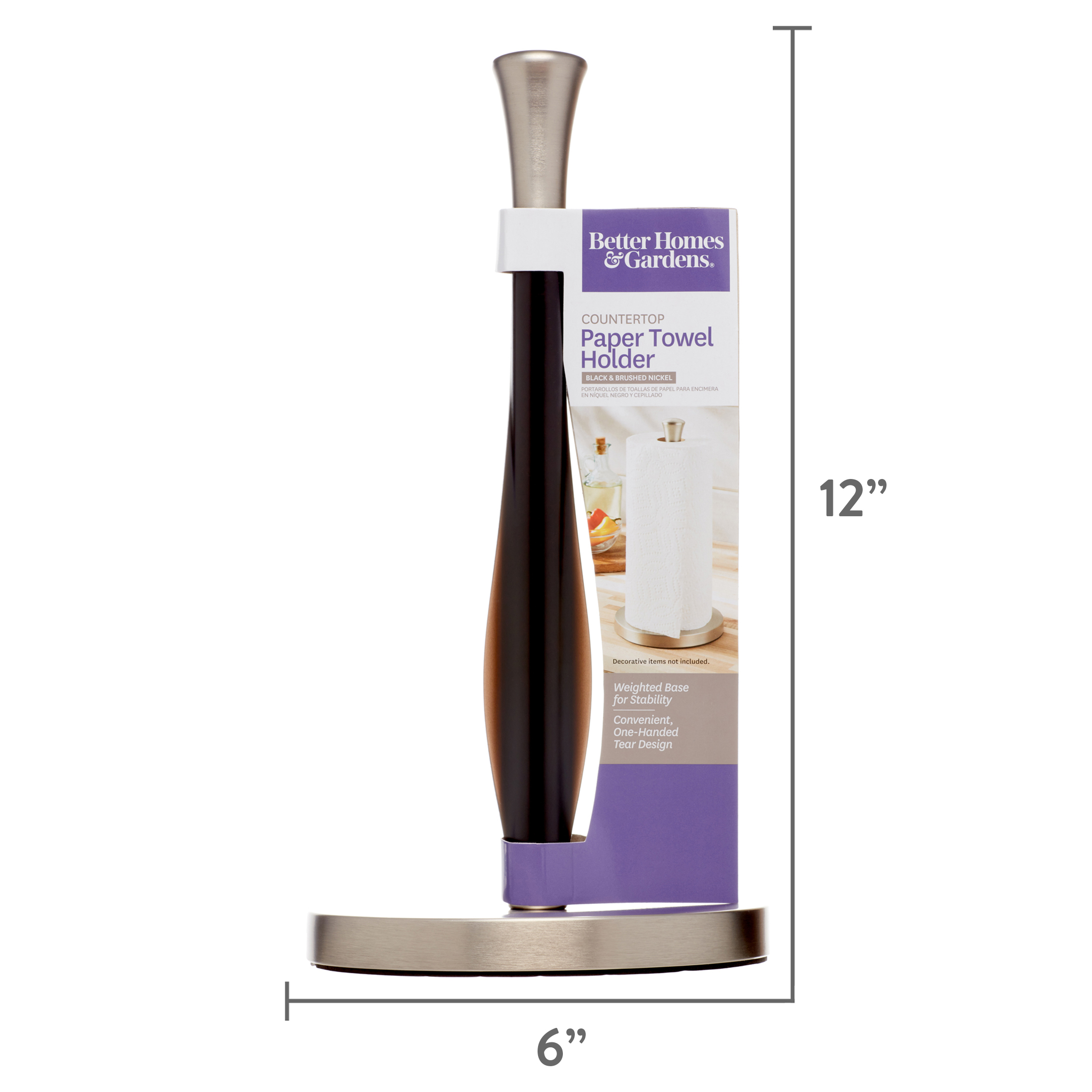 Better Homes & Gardens Free-Standing Paper Towel Holder with Weighted Non-Slip Base, 14 Inch, Nickel - image 4 of 7