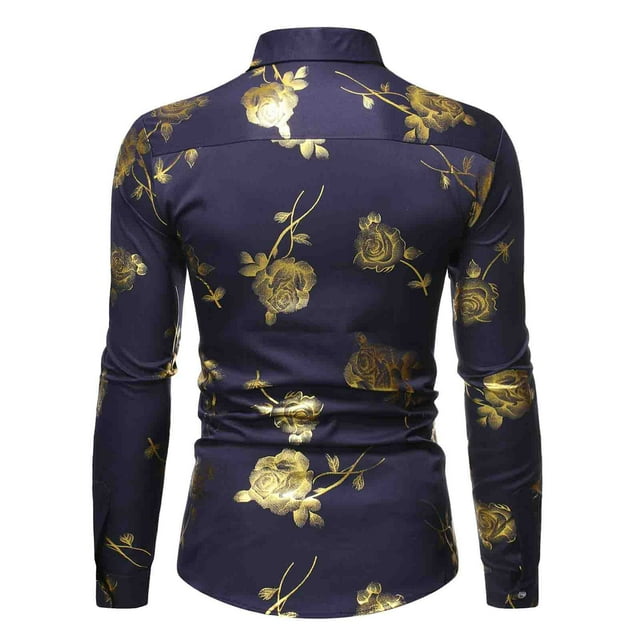 Pompotops Chemise de Soirée Homme Boîte de Nuit Dorée Imprimée 3D Rose Ajustée en Solde