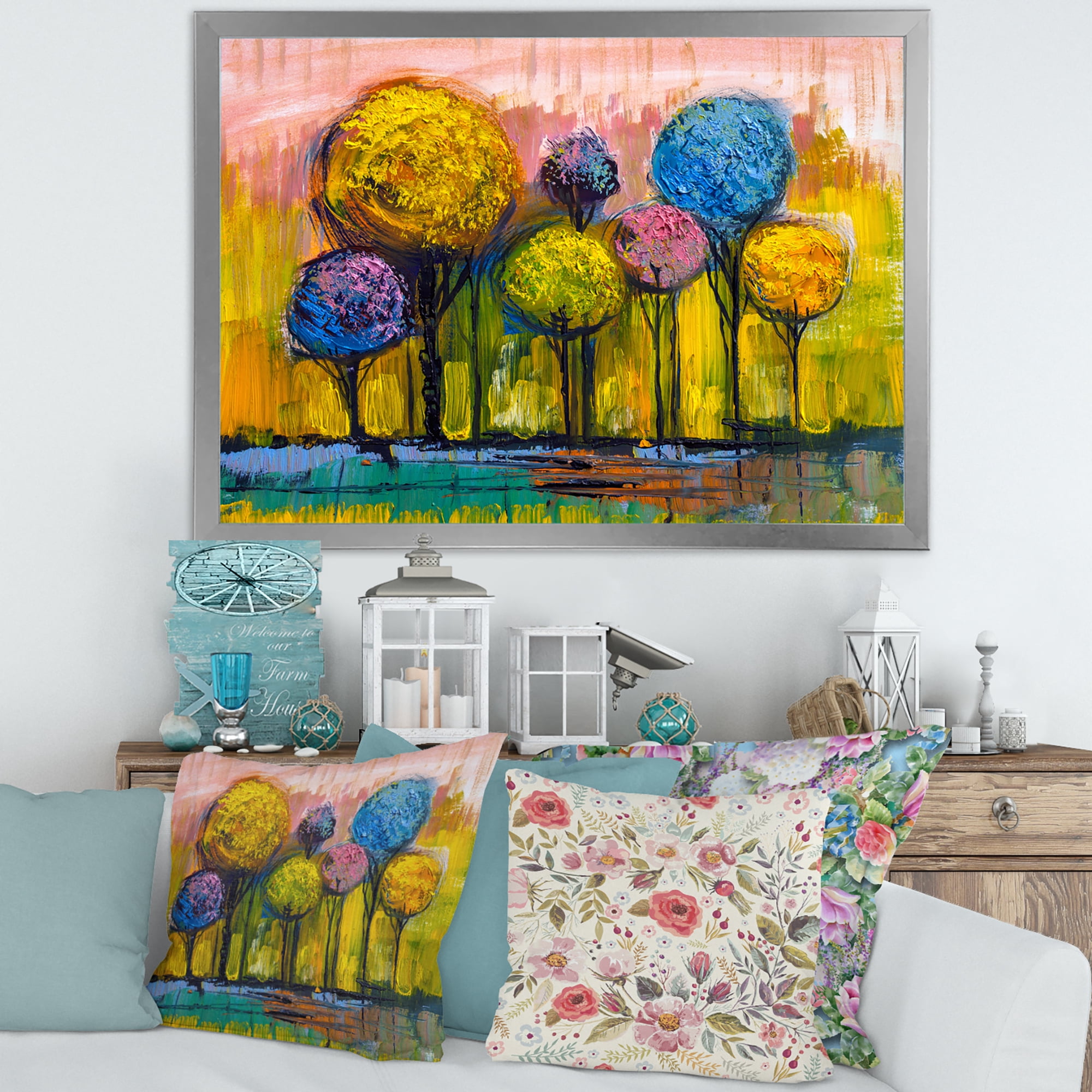 Designart 'Colourful Landscape Trees Impressionist IV' Modern Framed Art Print