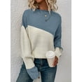 thumbnail image 6 of Women'S Casual Color Block Sweater Crewneck Long Sleeve Ribbed Knit Pullover Top Aqua Blue S, 6 of 8