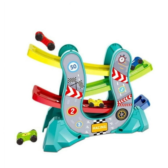 FNNMNNR Car Track Toy Compact Racing Car Track Set Assembly Track Car Toy Durable Children Car Track Toy for Gifts Indoor or Outdoor Kids Children(Blue 4-Layer Track)