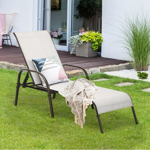 Costway Silla Reclinable Plegable de Exterior con Respaldo Regulable para Playa Balcón Piscina Veranda Gris 192 x 66 x 61,5 cm